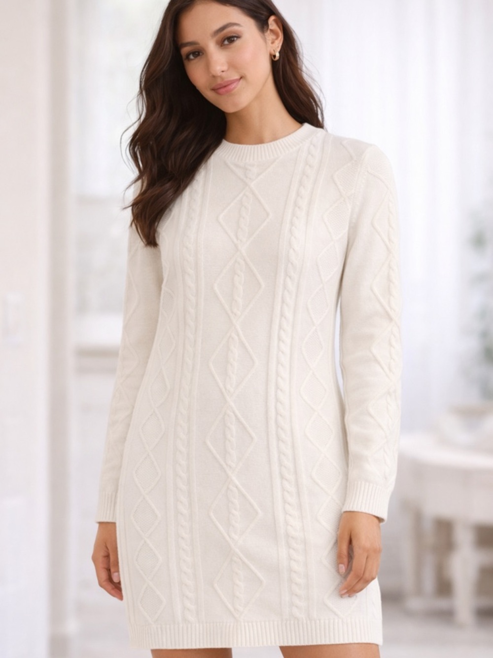 Nine West Cream Cable Knit Midi Dress